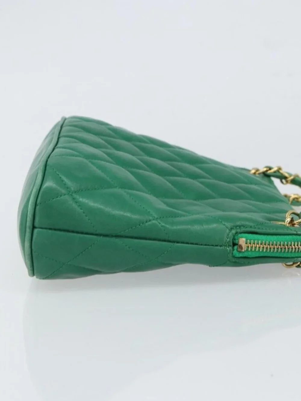 CHANEL Matelasse Chain Shoulder Bag Satin Green Gold CC Auth 168432